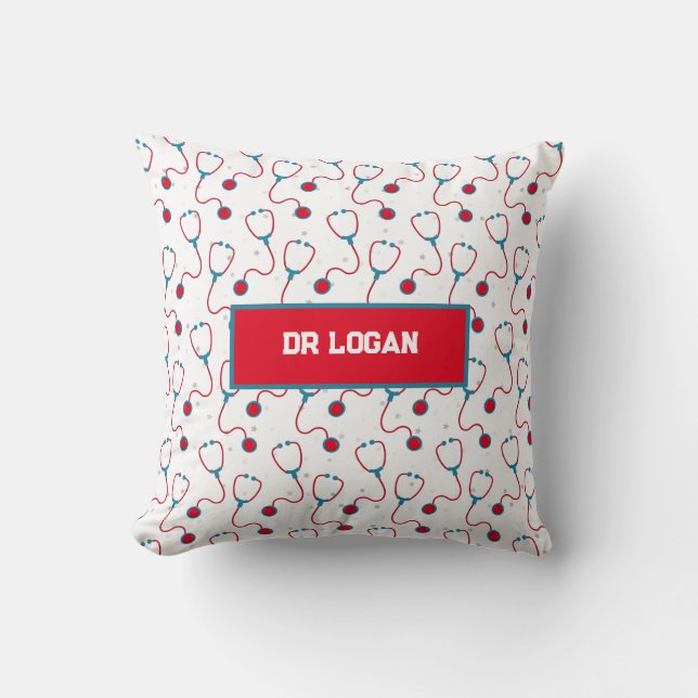 Doctor name custom stethoscope medical gift cushion (Front)
