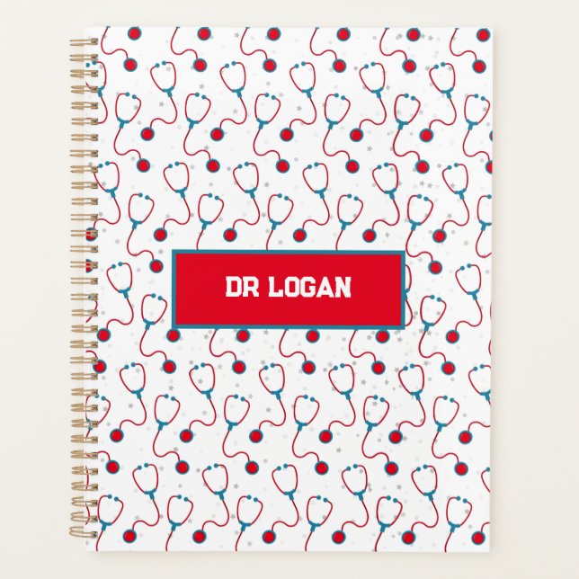 Doctor name custom stethoscope medical gift planner (Front)