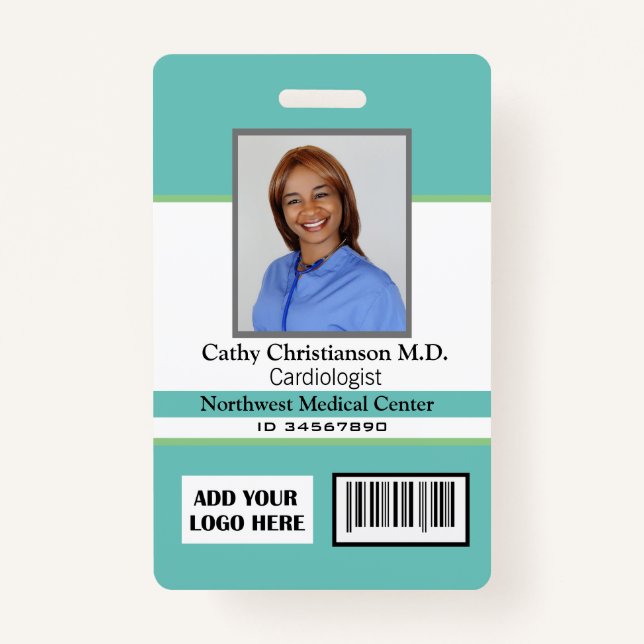 Doctor Name Photo Logo Badge Scanner Code ID Badge (Front)