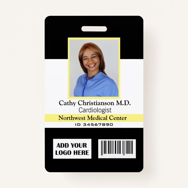 Doctor Name Photo Logo Badge Scanner Code ID Badge (Front)