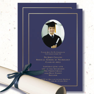 Doctor Navy Blue Medical School Photo Graduation  Invitation