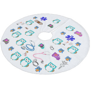 Doctor Nurse EMT Cute Owl Christmas Santa Animal Fleece Tree Skirt