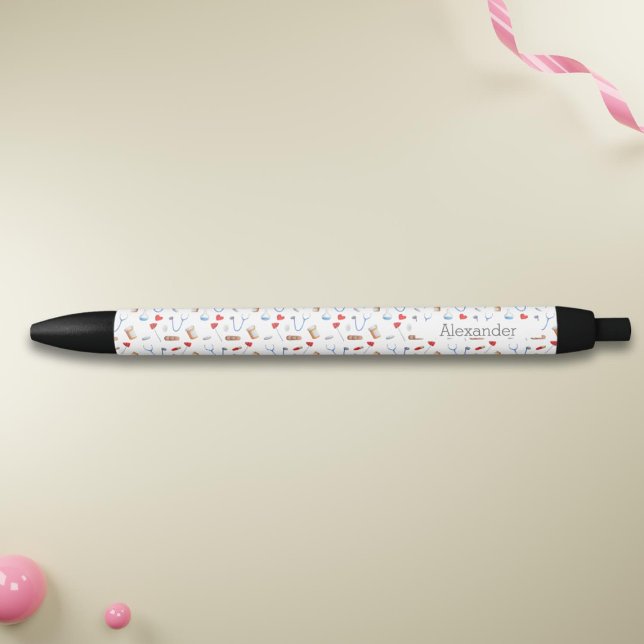 Doctor nurse equipment patterned personalised black ink pen (Creator Uploaded)