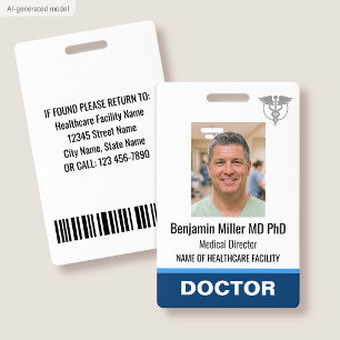 Doctor Nurse ID Badge Photo Logo Physician MD Blue