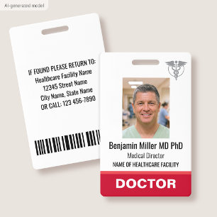 Doctor Nurse ID Badge Photo Logo Physician MD Red