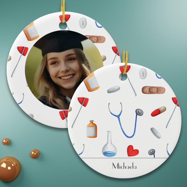 Doctor Nurse Medical Equipment Photo Christmas Ceramic Ornament (Creator Uploaded)