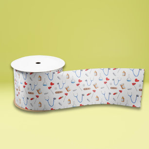 Doctor Nurse Medical Tools Pattern Satin Ribbon