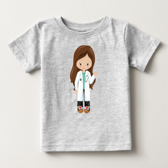 Doctor, Nurse, Stethoscope, Lab Coat, Brown Hair Baby T-Shirt (Front)