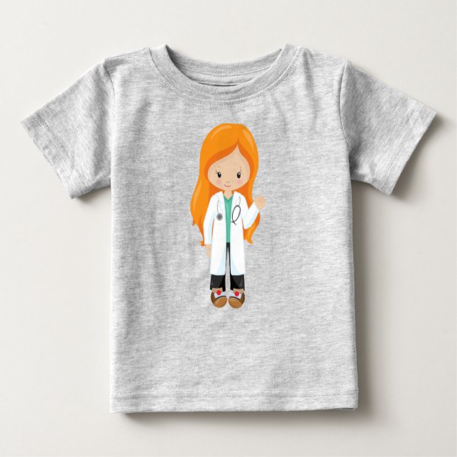 Doctor, Nurse, Stethoscope, Lab Coat, Orange Hair Baby T-Shirt (Front)