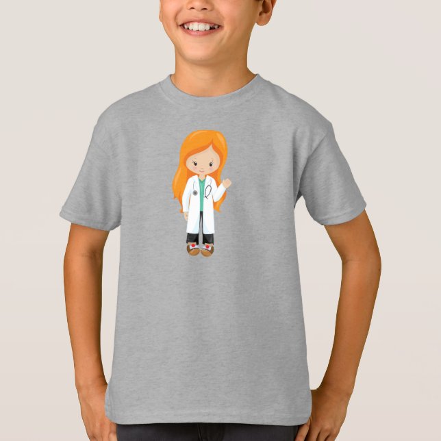 Doctor, Nurse, Stethoscope, Lab Coat, Orange Hair T-Shirt (Front)