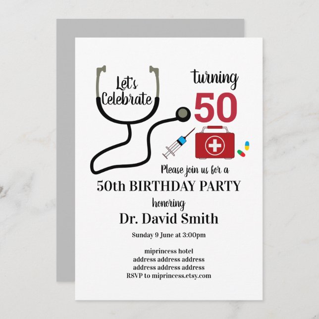 Doctor , Nursing, Medical birthday Invitation (Front/Back)