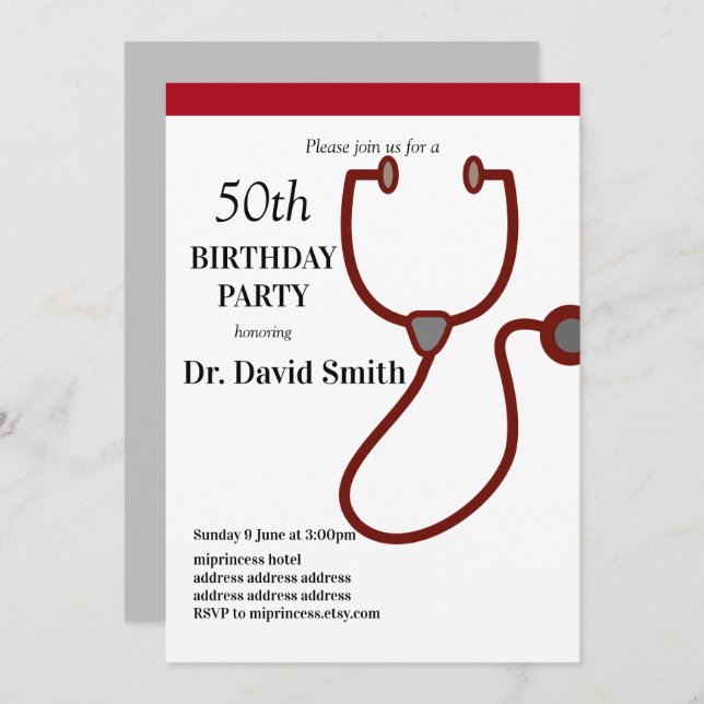 Doctor , Nursing, Medical birthday Invitation (Front/Back)