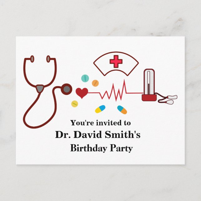 Doctor , Nursing, Medical birthday Invitation Postcard (Front)