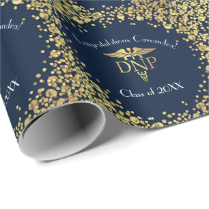 Doctor Nursing Practice Graduation Navy Blue Gold Wrapping Paper