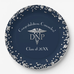 Doctor Nursing Practice Graduation NavyBlue Silver Paper Plate