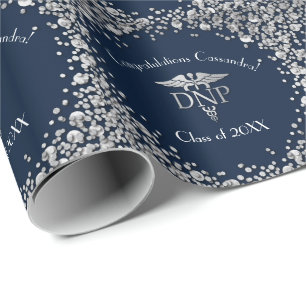 Doctor Nursing Practice Graduation NavyBlue Silver Wrapping Paper