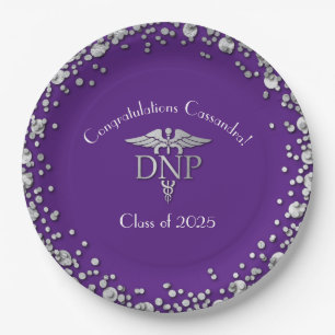 Doctor Nursing Practice Graduation Purple Silver Paper Plate