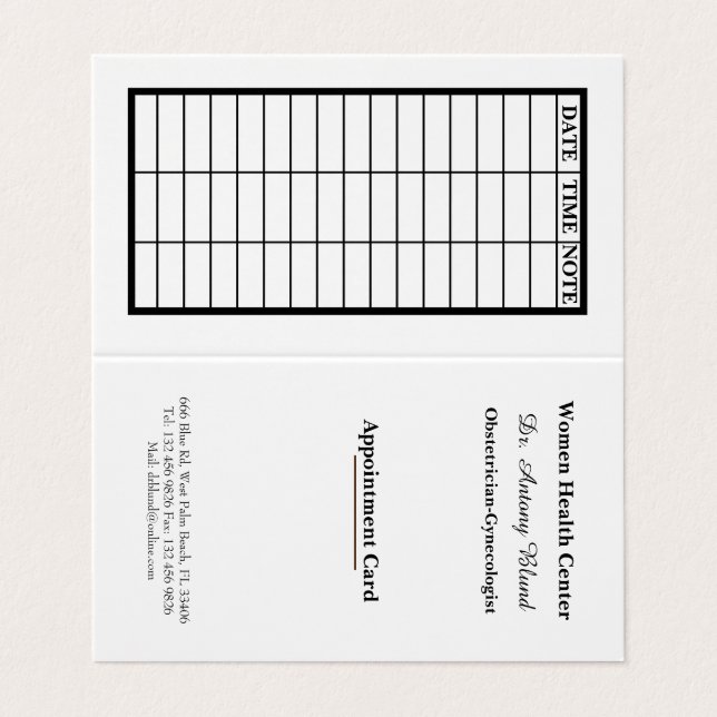 Doctor Obstetrician-Gynaecologists Appointment Car Business Card (Outside Unfolded)