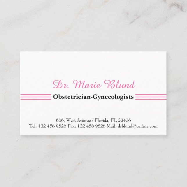 Doctor Obstetrician-Gynaecologists Pink Business Card (Front)