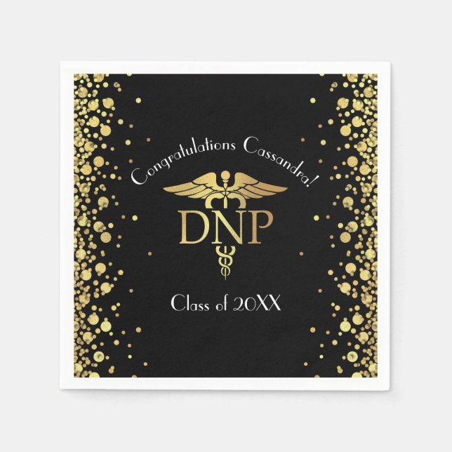 Doctor of Nursing Practice Graduation Black Gold Napkin (Front)