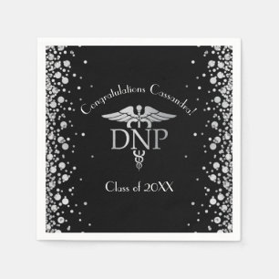 Doctor of Nursing Practice Graduation Black Silver Napkin