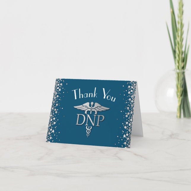 Doctor of Nursing Practice Graduation Blue Silver Thank You Card (Front)