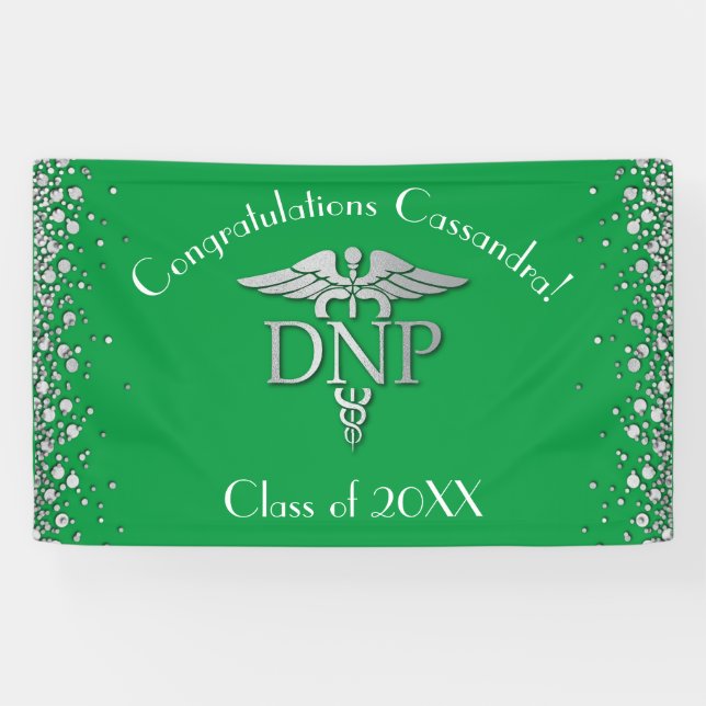 Doctor of Nursing Practice Graduation Green Silver Banner (Horizontal)