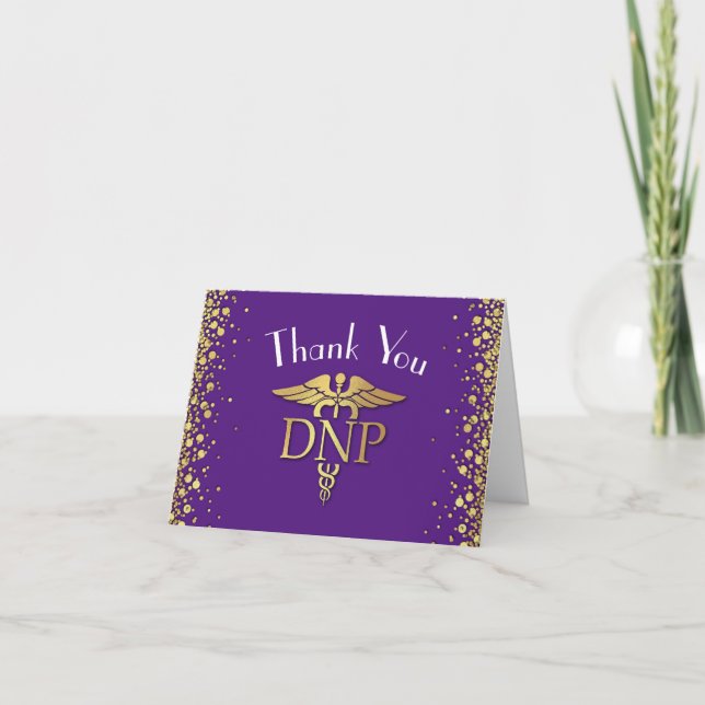 Doctor of Nursing Practice Graduation Purple Gold Thank You Card (Front)