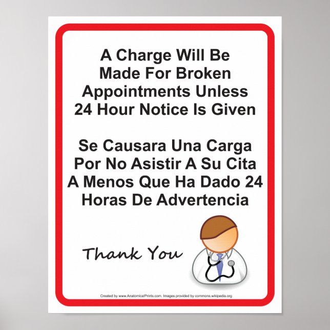 Doctor Office Missed Appointment Sign (Front)