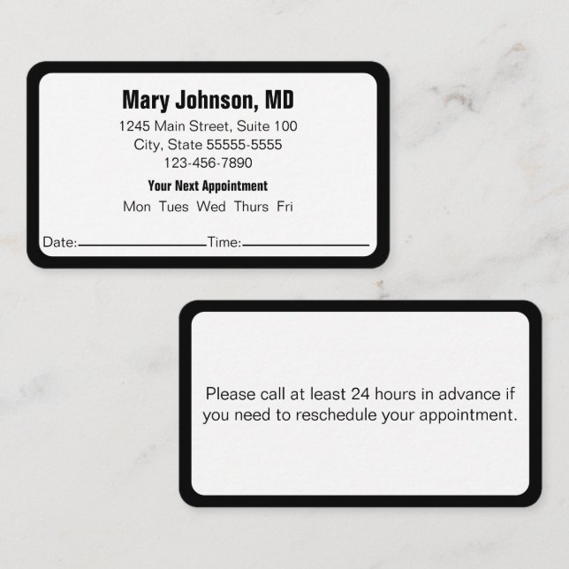 Doctor Office Your Next Appointment Reminder Cards (Front/Back)