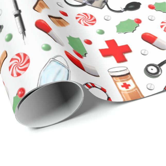 Doctor or Nurse Christmas Holiday Gift Wrapping Pa Paper (Roll Corner)