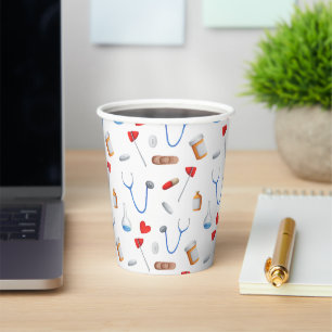 Doctor or Nurse Medical Equipment Pattern Paper Cups