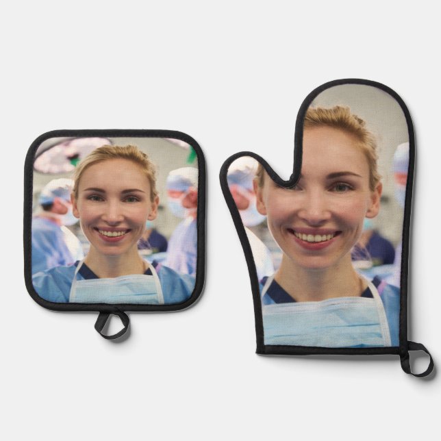 Doctor Photo Customize Personalize Oven Mitt & Pot Holder Set (Front)