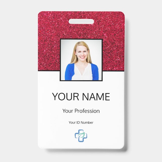 Doctor Photo Logo Typography Barcode Red Name ID Badge (Front)