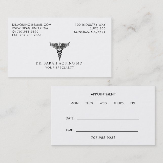 Doctor Physician Business And Appointment Card (Front/Back)