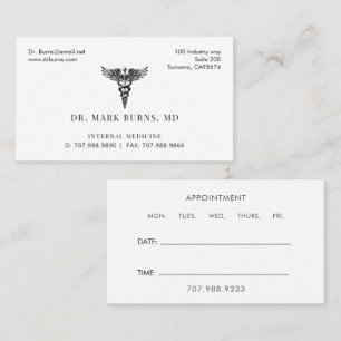 Doctor Physician Caduceus Business And Appointment Card