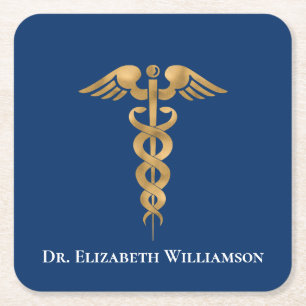 Doctor Physician Caduceus Square Paper Coaster