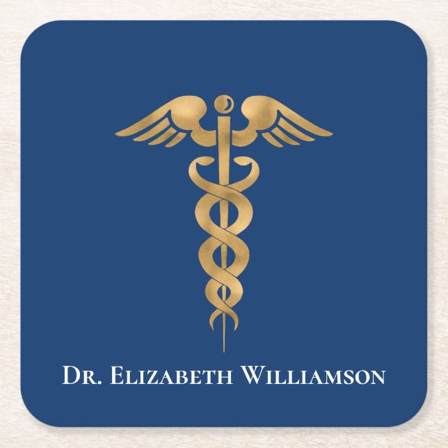 Doctor Physician Caduceus Square Paper Coaster (Front)