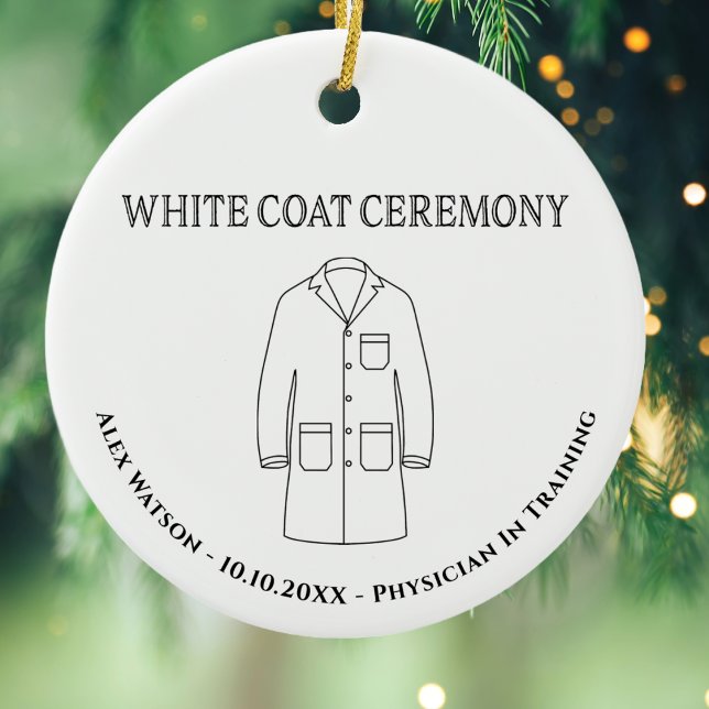 Doctor Physician White Coat Ceremony Monogrammed Ceramic Ornament (Medical Field Doctor White Coat Ceremony Keepsake Ornament. Customized with name,)