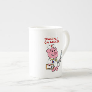 Doctor pig with syringe in hand   choose back colo bone china mug
