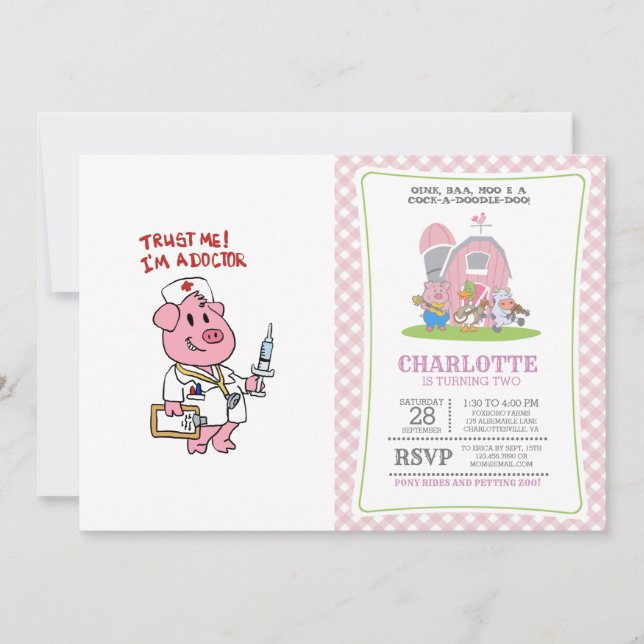 Doctor pig with syringe in hand | choose back colo invitation (Front)