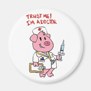 Doctor pig with syringe in hand choose back colo magnet