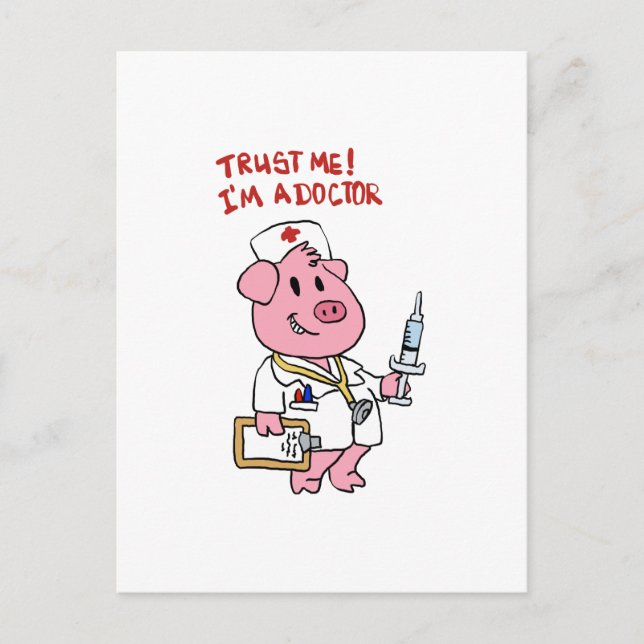 Doctor pig with syringe in hand | choose back colo postcard (Front)