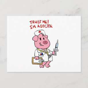 Doctor pig with syringe in hand choose back colo postcard