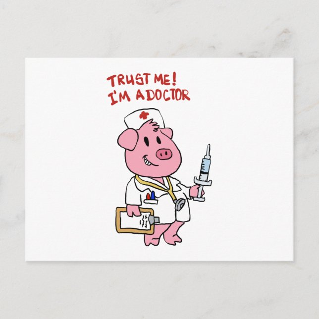 Doctor pig with syringe in hand | choose back colo postcard (Front)