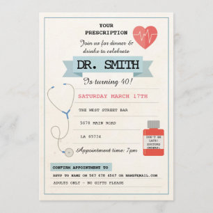 Doctor Prescription Dr. Birthday Party Medical Invitation