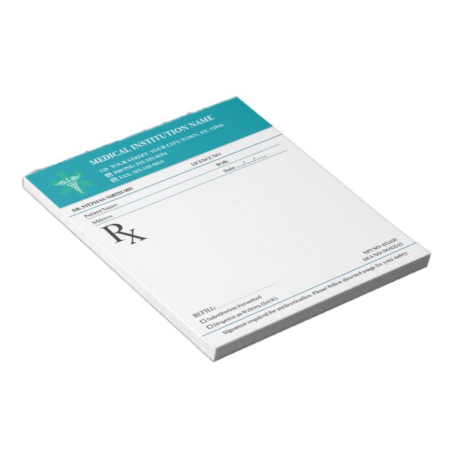 Doctor Prescription Medical RX Pad – Medical Teal (Angled)