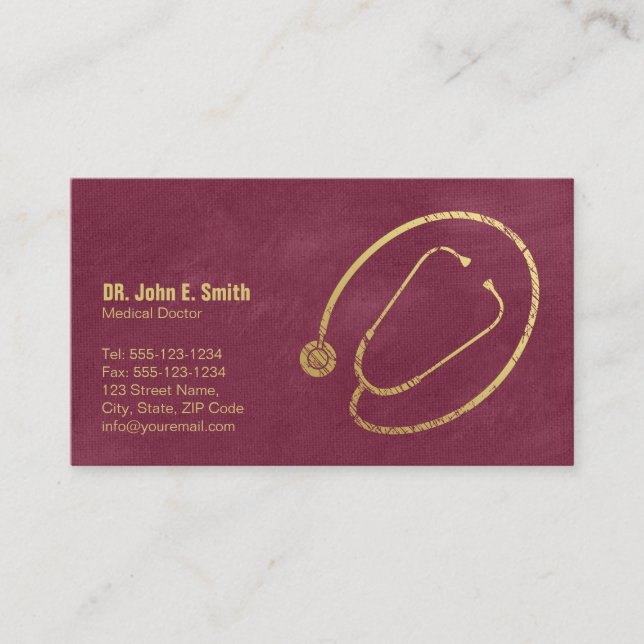 Doctor, Red Canvas Golden Stethoscope Appointment Card (Front)