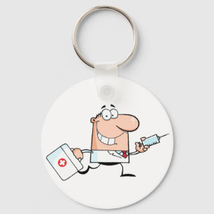 Doctor Running With A Syringe And Bag Key Ring