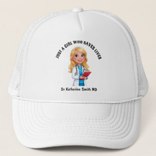 DOCTOR SAVE LIVES girl white coat physician Trucker Hat